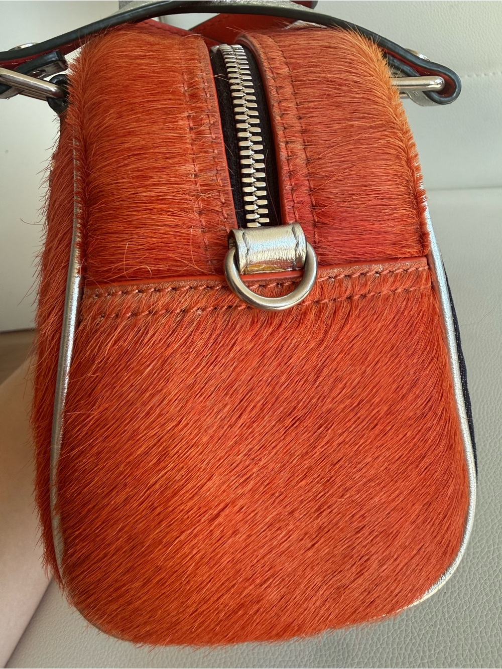 Von Dutch Real Pony Hair Paris Orange Leather Bowling Bag RARE - Picture 8 of 10